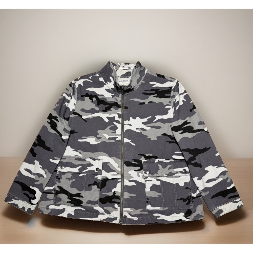 Arizona Jean Co Men's Gray Camo Full Zip Jacket Stand-Up Collar Short XXL